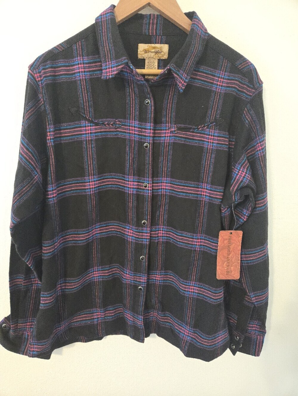 Wrangler Western Snap Plaid Shirt Womens XL Cowgirl NWT Metallic